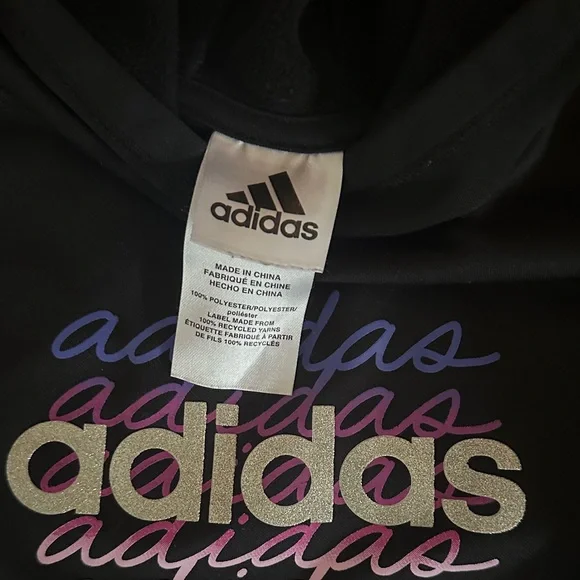 Adidas Kids Black Hoodie with Multicolor Logo - Picture 2 of 3
